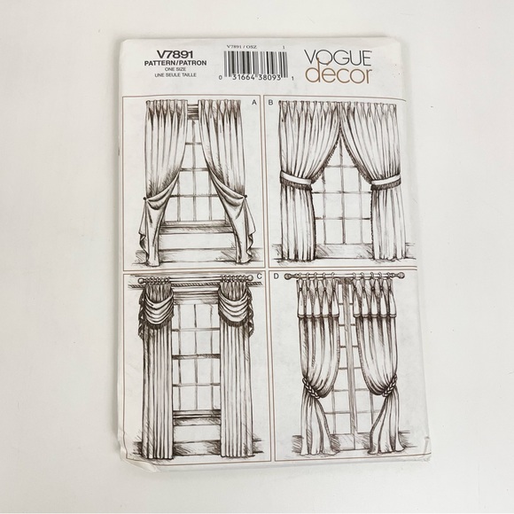 UNCUT VOGUE V7891 Sewing Pattern Pack Window Treatment Decor Style Patterns - Picture 5 of 5